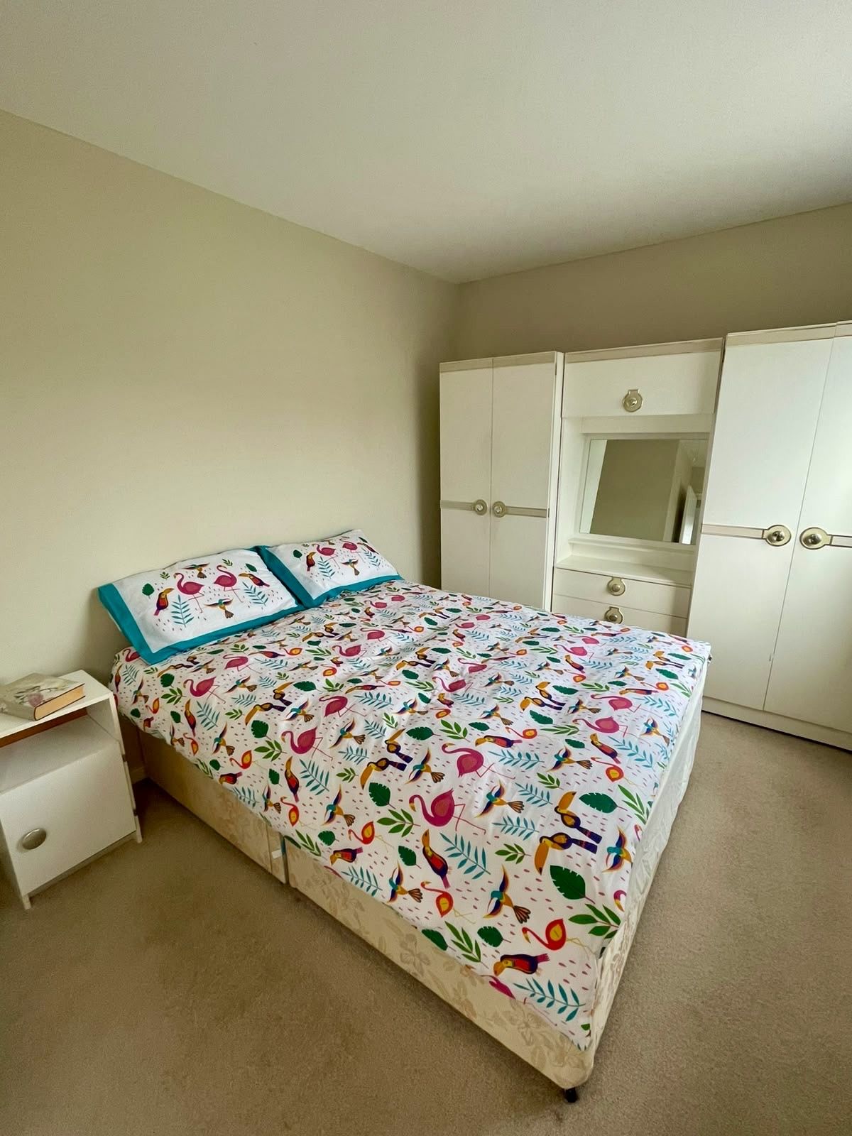 The queen bedroom with its wardrobes